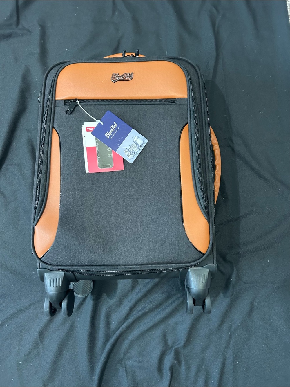 TagerTrek Two-Tone Carry-On Spinner - Black with Tan Accents
